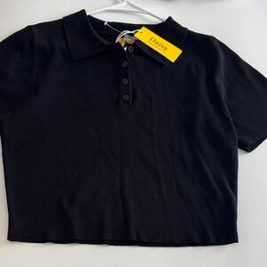 Daisy Classic Black Polo Crop Top